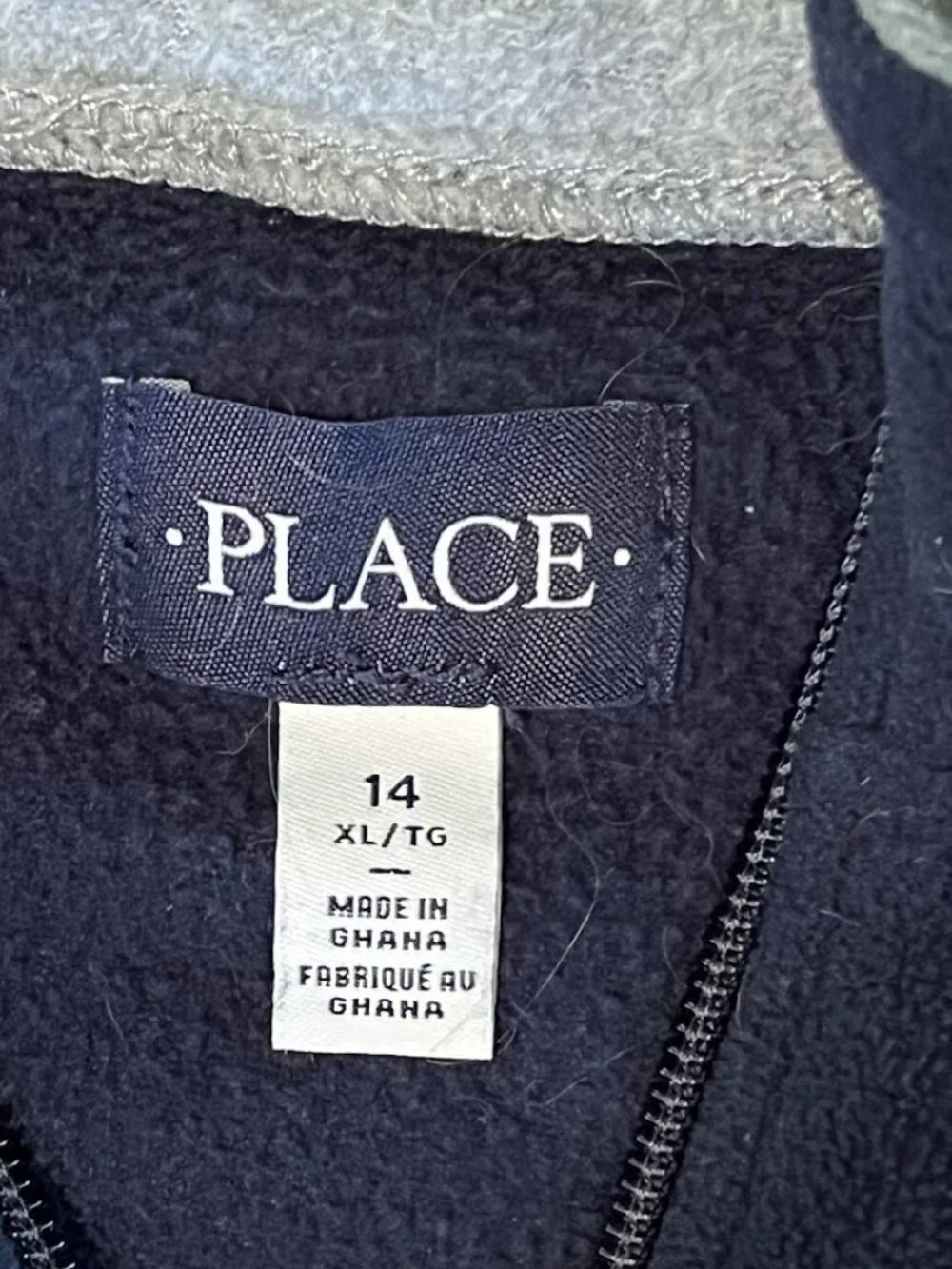 Children's Place 1/4 Zip Fleece, Gray & Navy Blue, Youth XL (14)